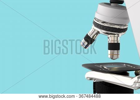 96 Mpx High Resolution Images Of Professional Microscope With Fictive Design Isolated On Blue - Phot