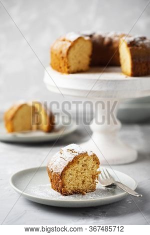 Homemade Bundt Cake On The Murble Table, Selective Focus Image