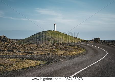 Gunnuhver, Reykjanes Peninsula. Geothermal Area With Reykjanesviti Or Reykjanes Lighthouse, The Olde