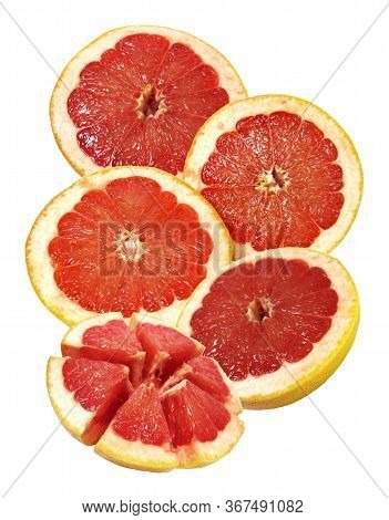 Grapefruit Citrus Fruit Isolated Compositiom On White Background Macro Photo