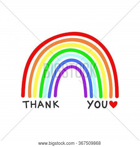 Rainbow Vector With Thank You Text On A White Background, In A Childlike Naive Style