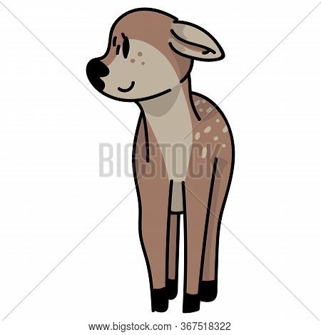 Cute Forest Deer Vector Illustration. Buck Deer With Antlers. Childlish Hand Drawn Doodle Style. For
