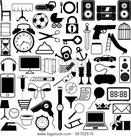 Collection of icons of objects