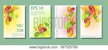 Set Of Illustrations With 3d Citrus Slices. Abstract Composition Of Ripe Limes, 
Grapefruits, Orange