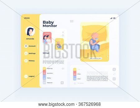 Parenting Baby Control Tablet Interface Vector Template. Mobile App Page Day Mode Design Layout. Inf