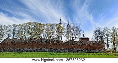 Ludza Medieval Castle Ruins On A Hill Between Big Ludza Lake And Small Ludza Lake And The Roman Cath