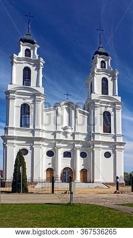 View Of The Roman Catholic Church In Ludza, Latvia. Sunny Spring Day