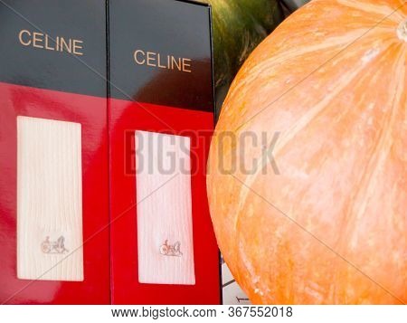 GOMEL, BELARUS - MAY 11, 2020: Celine socks. CELINE is a French ready-to-wear and leather luxury goods brand that has been owned by LVMH group since 1996.