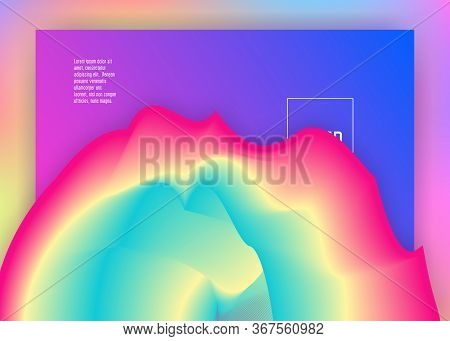 Liquid Fluid. Cool Mobile, Website Design. Vivid Gradient Mesh. Holographic 3d Backdrop With Modern 