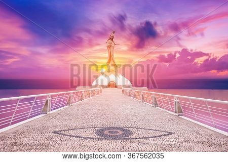 Statue Of Kun Iam Macau In Sunset Background