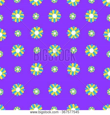 Pattern With Different Flowers On Purple Background.