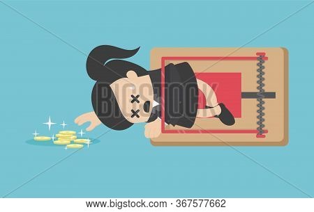Businesswoman Trying To Get Money In Trap