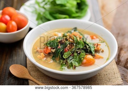 Northern Thai Food (kang Pak Seaw), Spicy Soup With Bauhinia Purpurea Leaf And Roasted Smoked Fish I