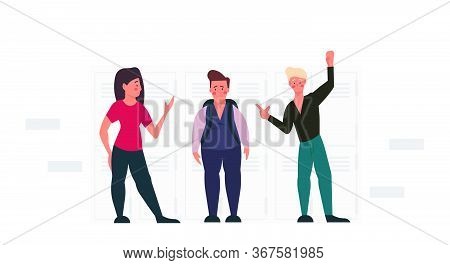 Bullying A Fat Man Person Problem Violence Student School Vector Illustration. Overweight Character 