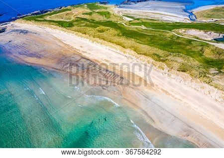 Aerial View Of Carrickfad And Cashelgolan Beach, Castlegoland, By Portnoo In County Donegal - Irelan