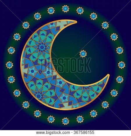 Muslim Enamelled Golden Crescent Moon And Twenty Four Plus One Star