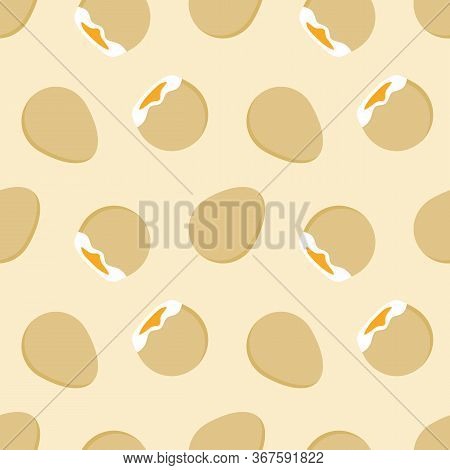 Vector Cartoon Seamless Pattern Background With Whole And Soft-boiled Eggs For Breakfast Design.