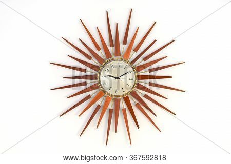 Old Vintage Star Or Sun Burst Shaped Wooden Wall Clock