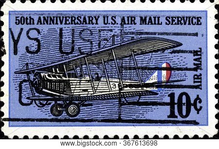 02 10 2020 Divnoe Stavropol Territory Russia Postage Stamp Usa 1968 50th Anniversary Of Air Mail Cur