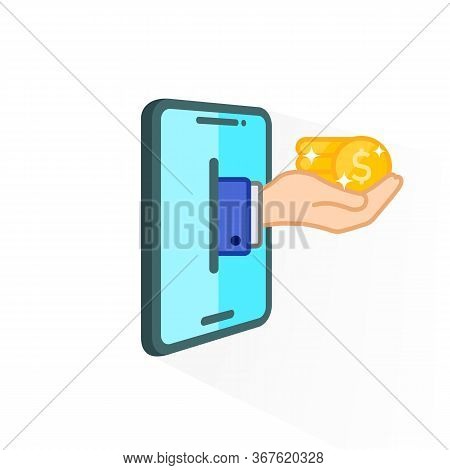 Hand Holding Purchase Of Digital Virtual Electronic Coins Bitcoins For Cryptocurrency Capitalization