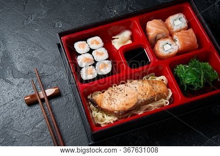 Japanese bento lunch box with chopsticks