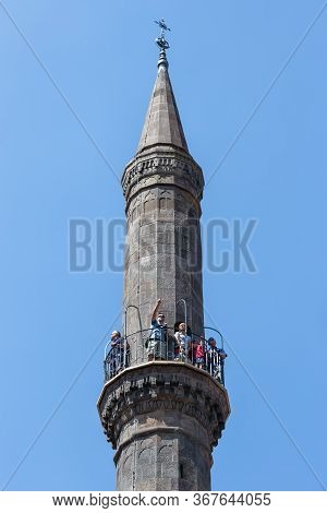 Eger , Hungary - July 08, 2019: Eger Minaret, Build Bij Islamitic Turkish Ottoman In Hungary, Europe