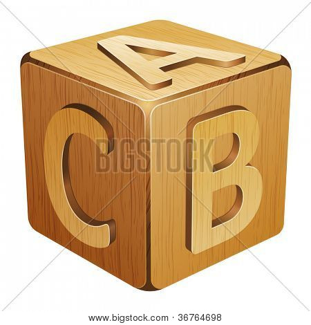 나무 큐브 문자 A, B, C 10eps