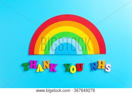 Thank You Nhs Card, Thanking The Nhs Symbol In Britain- Rainbow On Blue Background