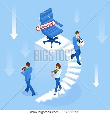 Unemployment, Loss Job, Crisis, Jobless And Employee Job Reduction. Dismissed Sad Man Carrying Box W