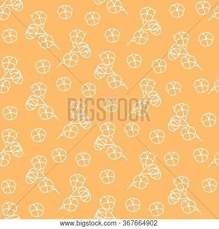Seamless Pattern With Cotton Branch Flat Line Icon. Gossypium Hirsutum. Concept For Web Banners And 