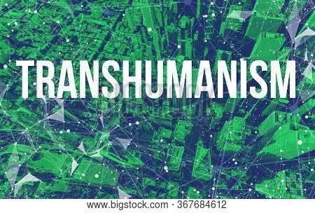 Transhumanism Theme With Abstract Network Patterns And Manhattan Ny Skyscrapers