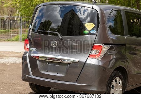 Novosibirsk/ Russia - May 03 2020: Silver Honda Freed,   Back View.  Modern  Minivan Made In Japan O