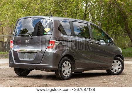 Novosibirsk/ Russia - May 03 2020: Silver Honda Freed,   Back View.  Modern  Minivan Made In Japan O
