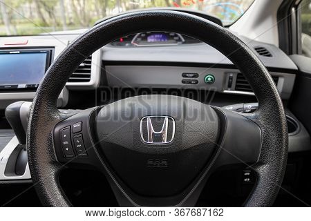 Novosibirsk/ Russia - May 03 2020: Honda Freed, Prestige Car Interior With Dashboard, Steering Wheel