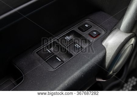 Novosibirsk/ Russia - May 03 2020:  Honda Cr-v, Close-up Of The Side Door Buttons: Window Adjustment