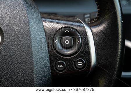 Novosibirsk/ Russia - May 03 2020:  Toyota Sienta,  New Black Steering Wheel With Multifunction Butt