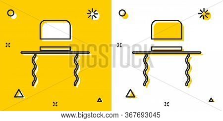 Black Orthodox Jewish Hat With Sidelocks Icon Isolated On Yellow And White Background. Jewish Men In