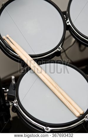 Closeup Of A Modern Elecgtronic Drum In Black Color.