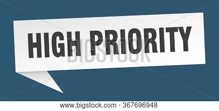 High Priority Speech Bubble. High Priority Ribbon Sign. High Priority Banner
