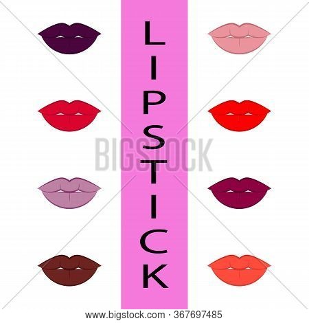 Lipstick Palette. Vector Illustration Of Sexy Womans Lips With Different Matte Lipstick Tones, Such 