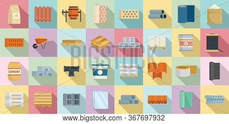 Construction Materials Icons Set. Flat Set Of Construction Materials Vector Icons For Web Design