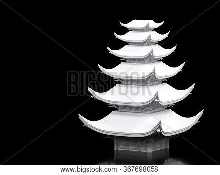Japanese Temple In White Material On Black Background, 3d Illustration
