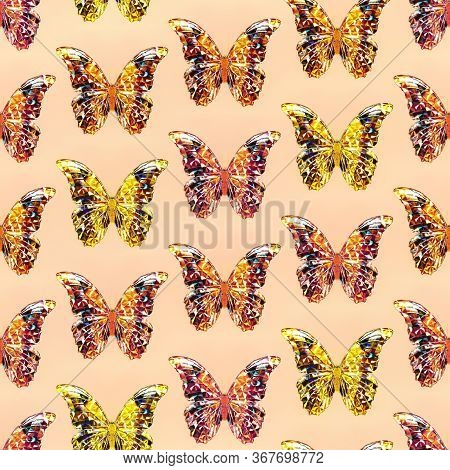 Seamless Texture Of Modern And Multi Colored Butterflies, 3d Illustration