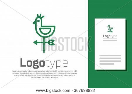 Green Line Rooster Weather Vane Icon Isolated On White Background. Weathercock Sign. Windvane Rooste
