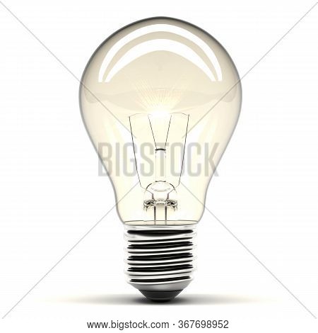 Bulb Light Close-up Shinning On White Background, 3d Illustration