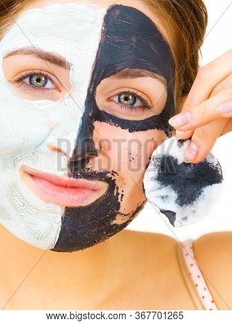 Girl Remove Black White Mud Mask From Face