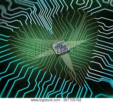 Electronic Heart Concept Made Of Circuits And One Cpu, 3d Illustration
