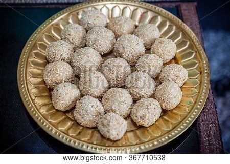 Nepali Traditional Food Kasar Made Of Sugar And  Fried Rice Floor. It Is Very Important In Wedding A