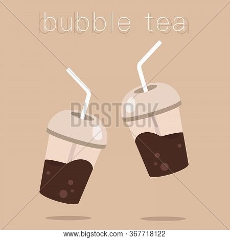 Bubble Tea Or Milk Cocktail. Glass Of Drink With Tubule.