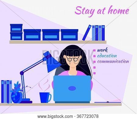 Stay At Home And Do Online Work, Study, Communication. Opportunity To Work And Study In Cozy Interio